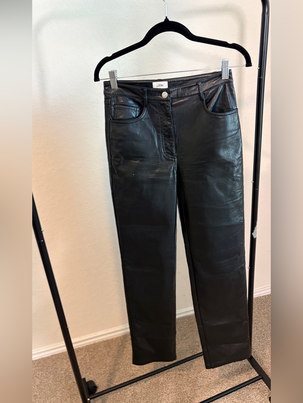 Wilfred by Aritzia Black Faux Leather Straight-Leg Pants